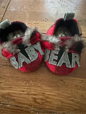 Baby Bear Red Plaid Fuzzy Lined Kids Slippers